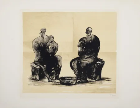 石版画 Moore - Two Women Bathing Child II (C. 310)