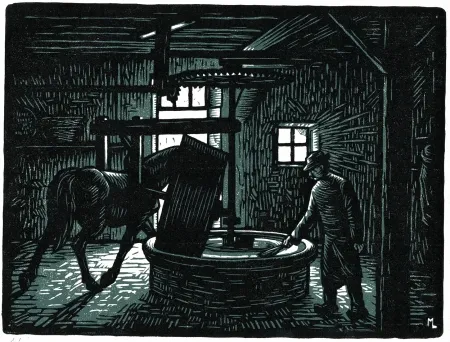 木刻 Moreau - LA MEULE A BLE / CORN MILLSTONE - Bretagne / Brittany - France - 1908