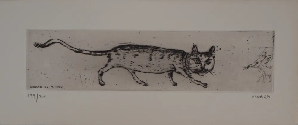 版画 Moreh - Le matin d'un chat : le chat et la souris