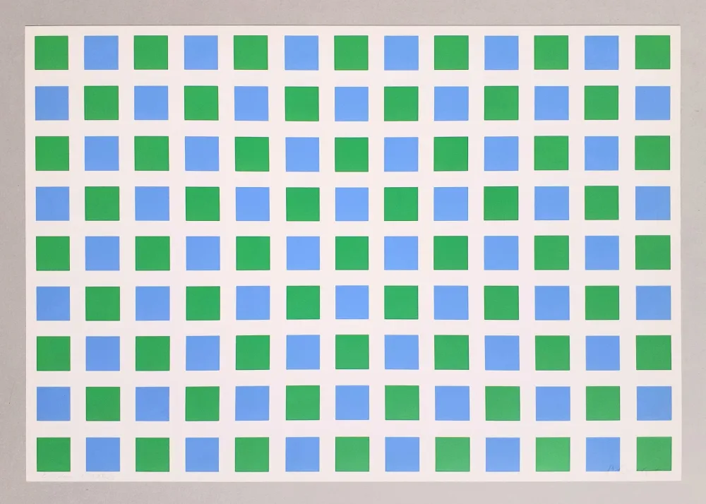 丝网印刷 Morellet - Quadrillage vert et bleu