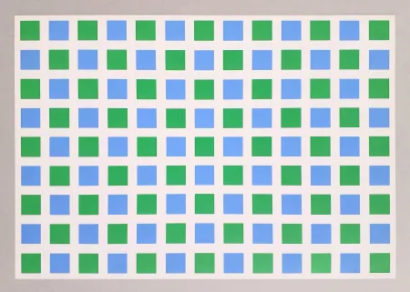 丝网印刷 Morellet - Quadrillage vert et bleu