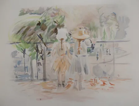 石版画 Morisot - Deux fillettes au Jardin des Tuileries