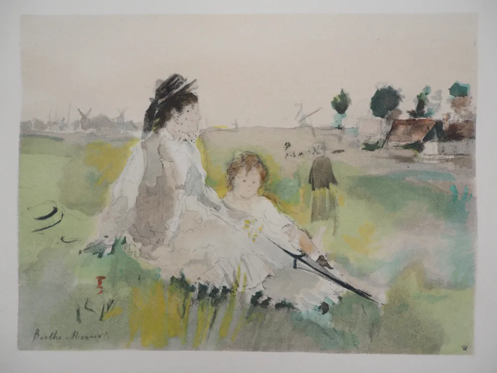 石版画 Morisot - Famille à la campagne