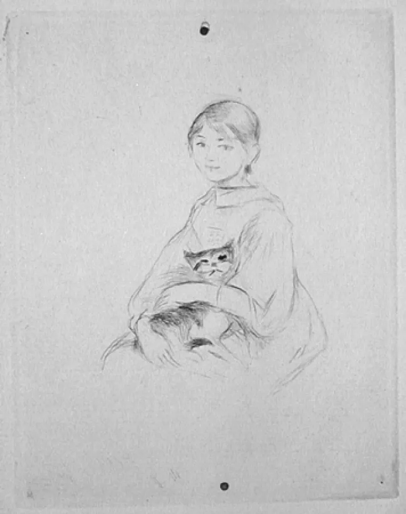 干刻版画 Morisot - Jeune fille au chat