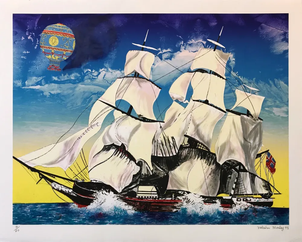 石版画 Morley - FLYING CLOUD WITH MONTGOLFIERE BALLOON