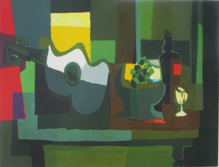 石版画 Mouly - Guitare et Compotier