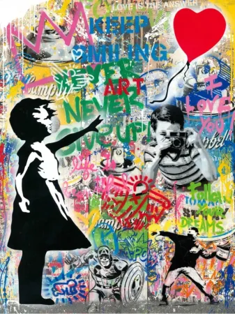 无技术 Mr. Brainwash - Balloon Girl - Banksy Record - Unique Mixed Media Stencil