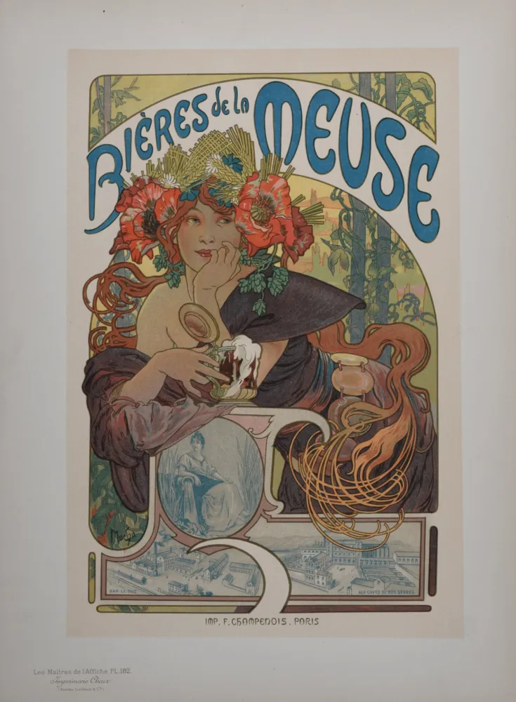 石版画 Mucha - Bières de la Meuse, Les Maîtres de l'Affiche, 1899