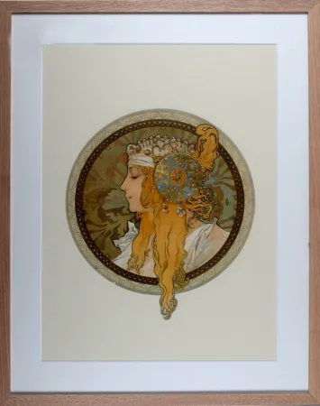 石版画 Mucha - Byzantine Heads: Blond. 1900 - Framed!