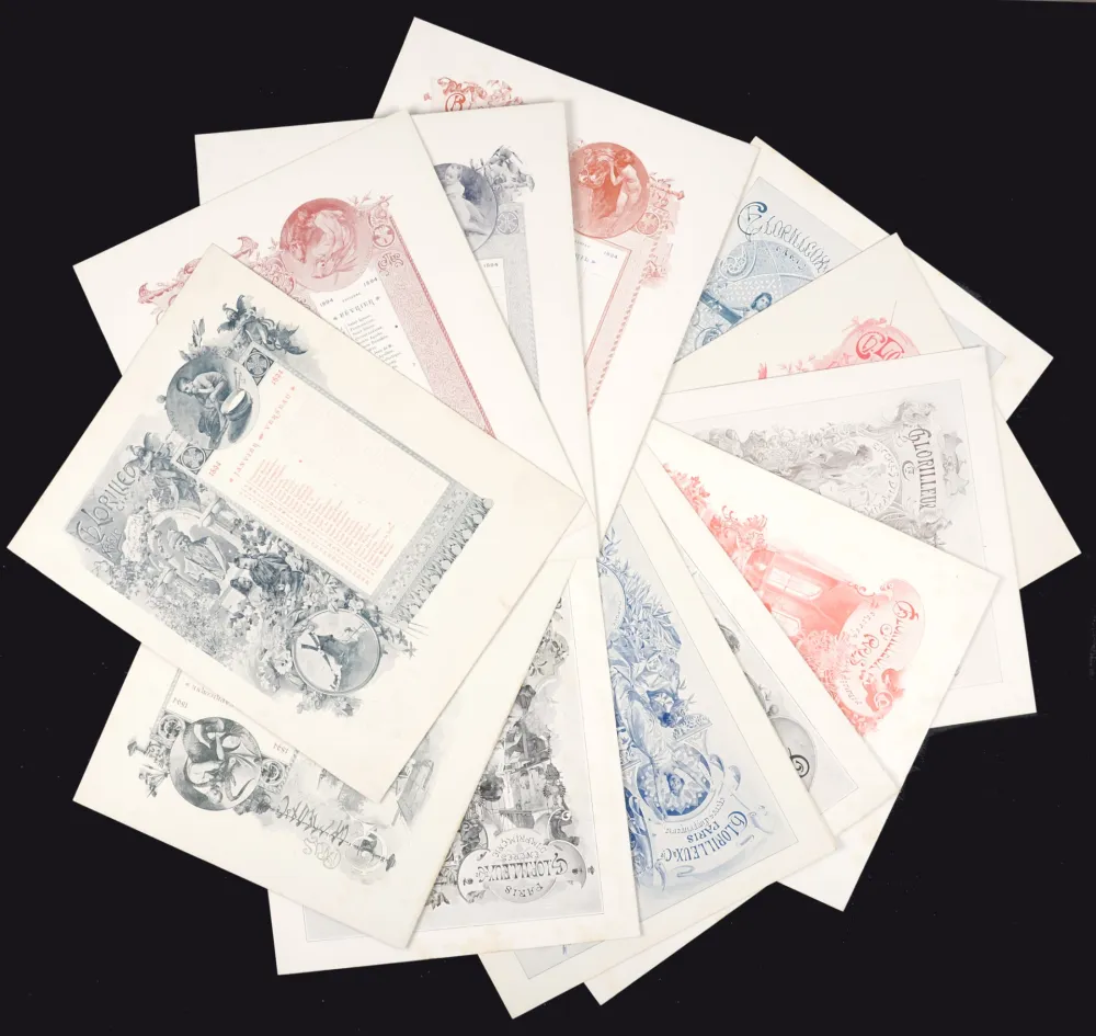 石版画 Mucha - Ch LORILLEUX Calendar for 1894 - Complete Set of 12 Months