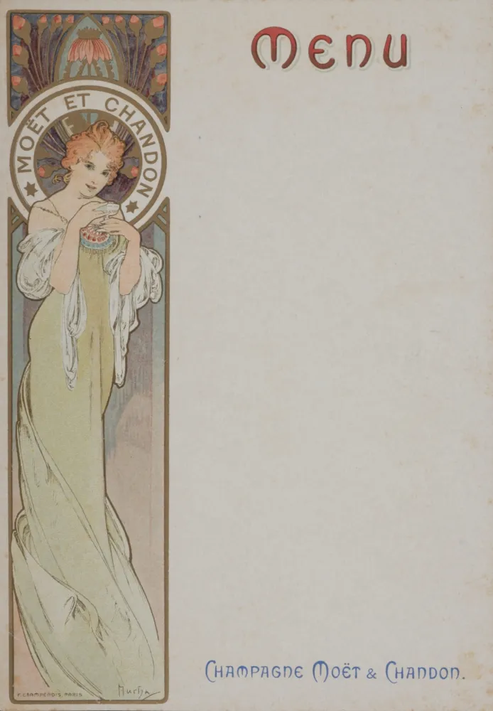 石版画 Mucha - Champagne Moët & Chandon Menu, 1899