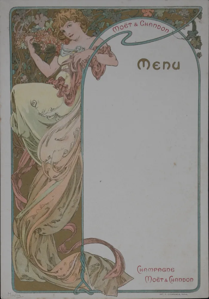 石版画 Mucha - Champagne Moët & Chandon Menu, 1899