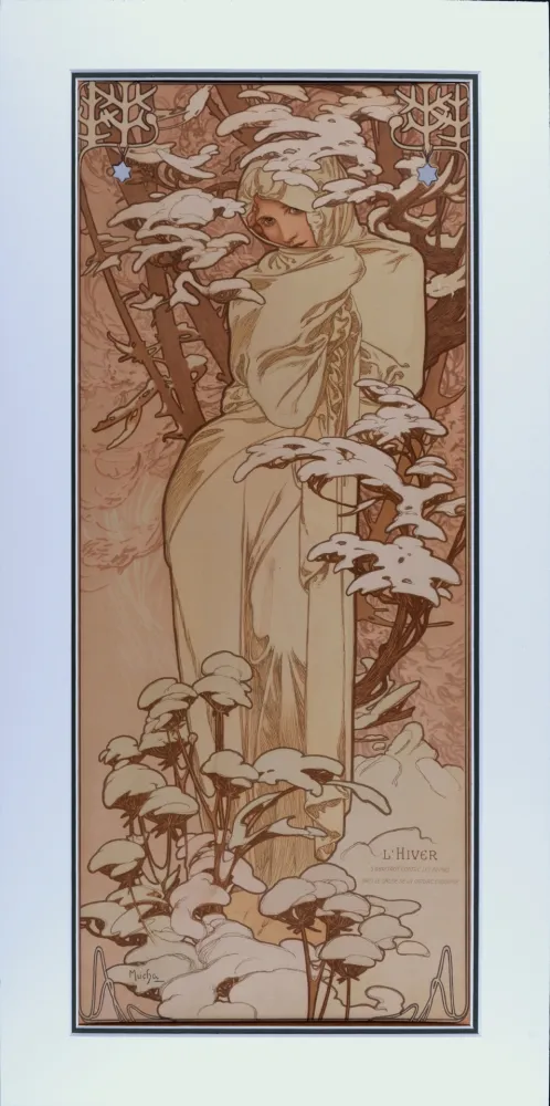 石版画 Mucha - Hiver, 1897 - Framed!