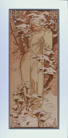 石版画 Mucha - Hiver, 1897 - Framed!