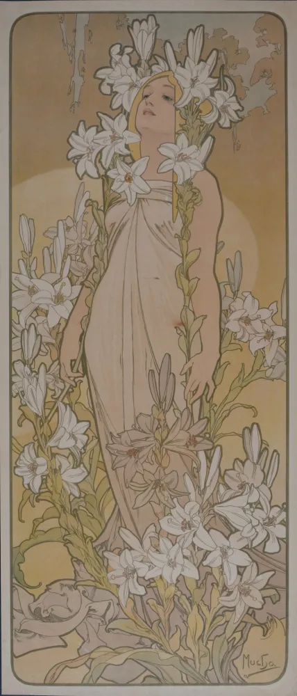石版画 Mucha - Les Fleurs Iris