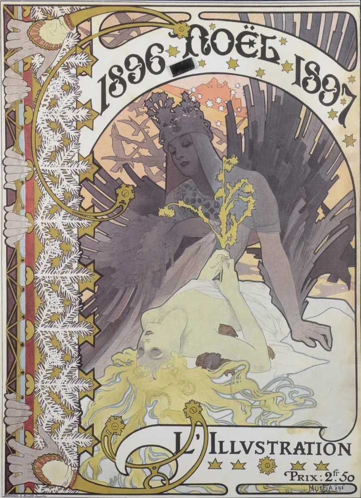 石版画 Mucha - L'Illustration magazine: cover for Christmas 1896/1897, (1896)