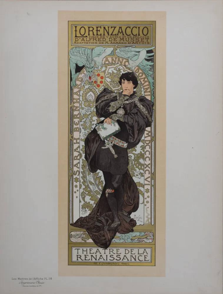 石版画 Mucha - Lorenzaccio, Les Maitres de L’Affiche, 1898