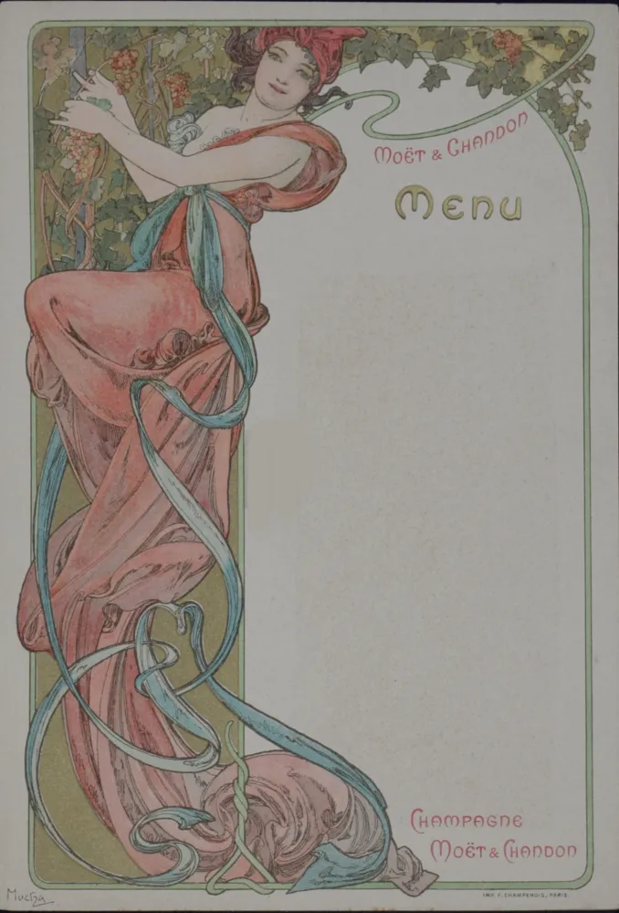 石版画 Mucha - Menu du Champagne Moët & Chandon, 1899