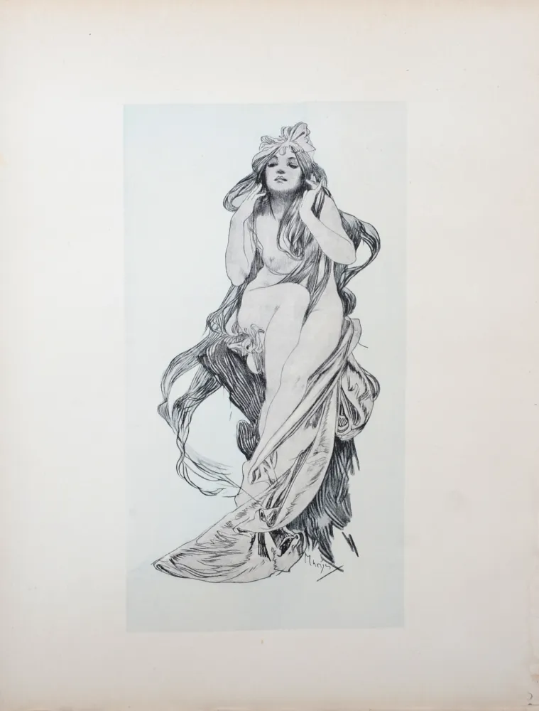 石版画 Mucha - Nu assis, 1898