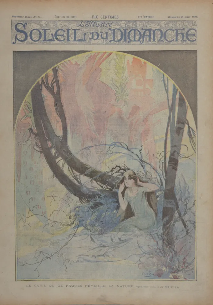 石版画 Mucha - Soleil du Dimanche : Le Carillon de Pâques réveille la nature, 1896