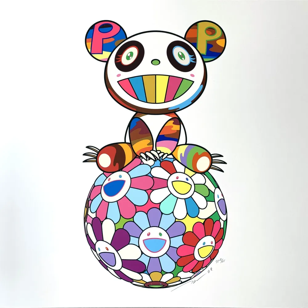 丝网印刷 Murakami - Atop a Ball of Flowers, A Panda Cub Sits Properly