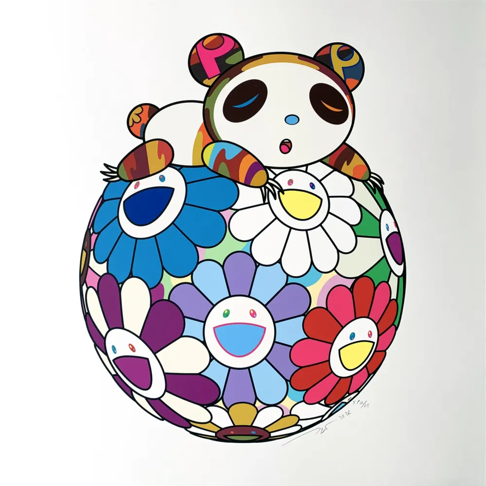 丝网印刷 Murakami - Atop a Ball of Flowers, A Panda Cub Sleeps