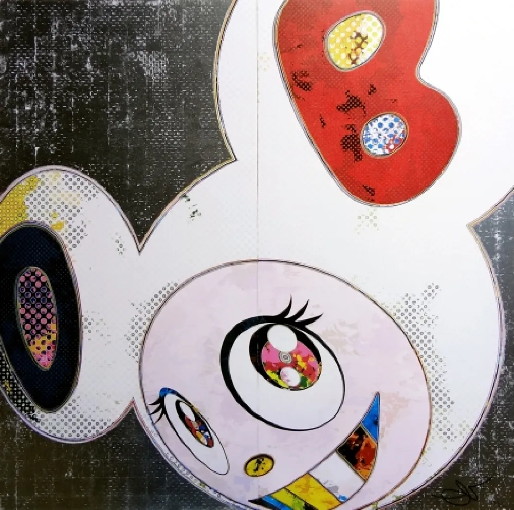 石版画 Murakami - DOB in pure white robe (navy & vermilion)