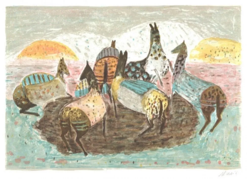 石版画 Music - Spielende pferde