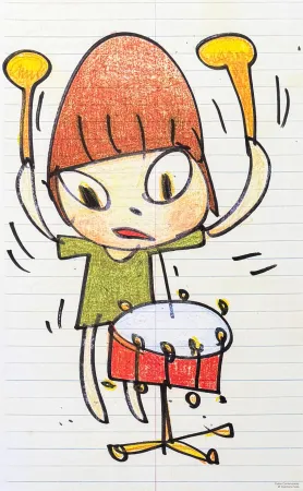 石版画 Nara - Yoshitomo Nara (1959) - Banging the Drum - lithograph on paper - 2020