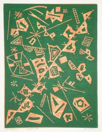 油毡版画 Nebel - Farbiger Linolschnitt (Werknummer 657/1973)