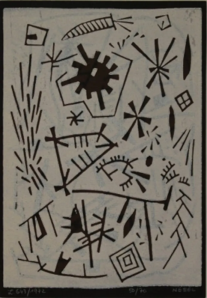 油毡版画 Nebel - Farbiger Linolschnitt (Werknummer L. 643/1972). 