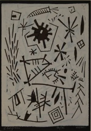 油毡版画 Nebel - Farbiger Linolschnitt (Werknummer L. 643/1972). 