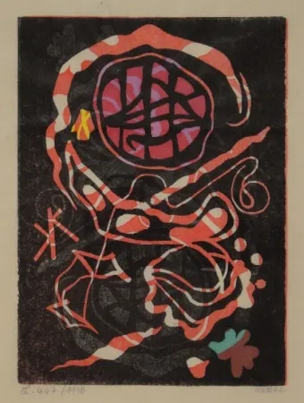 油毡版画 Nebel - Farbiger Linolschnitt, zum Teil handkoloriert. 