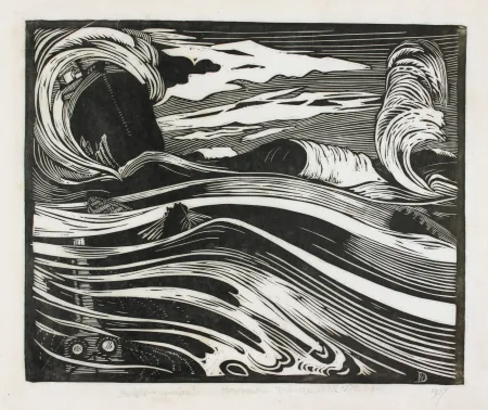 木刻 Nijland - Duikboot en mijn (Submarine and Mine)