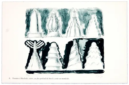 石版画 Nørgaard - A. Fontaine à Meschede, cuivre, au plus profond du bois il y avait un monticule