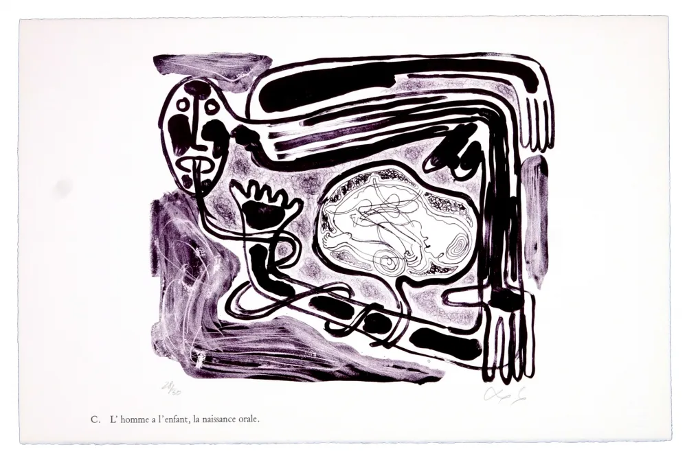 石版画 Nørgaard - C. L'homme a l'enfant, la naissance orale