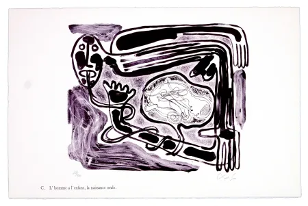 石版画 Nørgaard - C. L'homme a l'enfant, la naissance orale