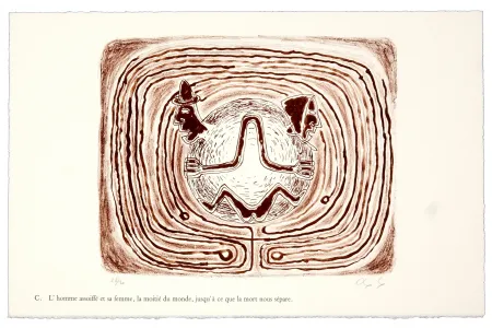 石版画 Nørgaard - C. L'homme assoiffé et sa femme, la moitié du monde, jusqu'à ce que la mort nous sépare.