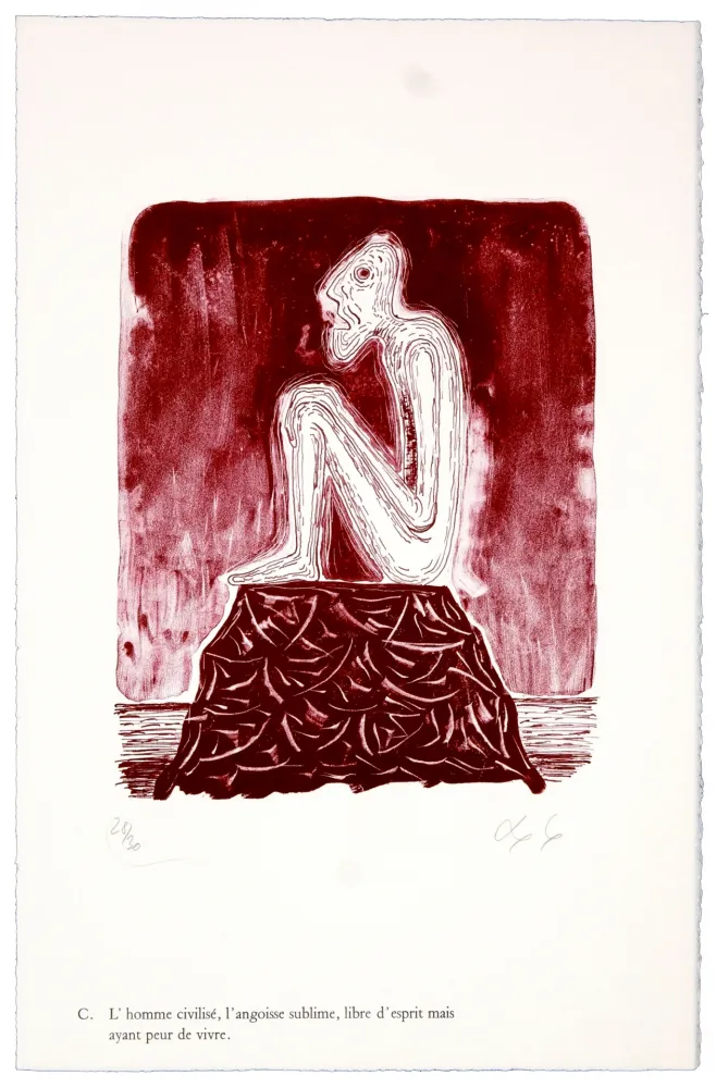 石版画 Nørgaard - C. L'homme civilisé, l'angoisse sublime, libre d'esprit mais ayant peur de vivre