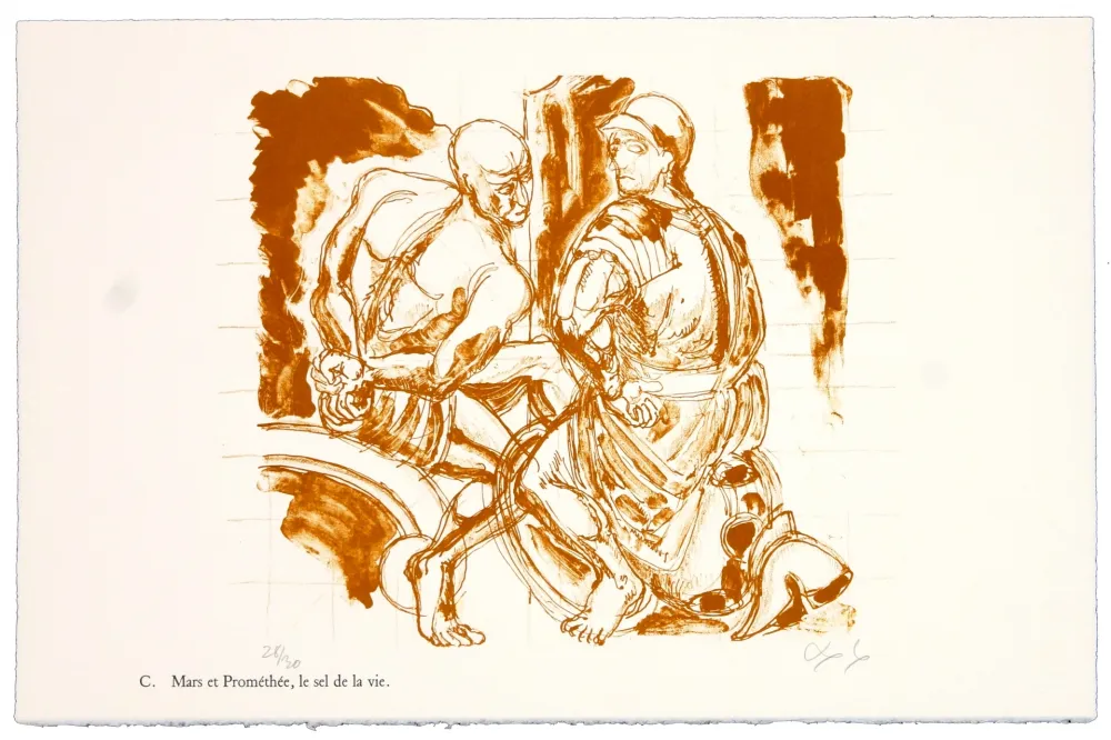 石版画 Nørgaard - C. Mars et Prométhée.