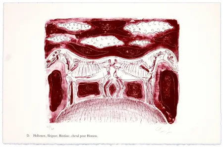 石版画 Nørgaard - D. Helhesten, Sleipner, Rimfaxe, cheval pour Horsens