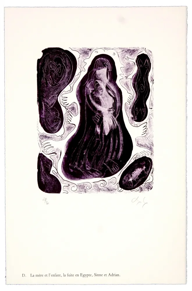 石版画 Nørgaard - D. La mère et l'enfant, la fuite en Egypte, Sinne et Adrian