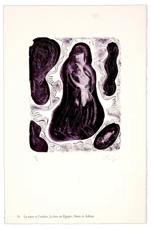 石版画 Nørgaard - D. La mère et l'enfant, la fuite en Egypte, Sinne et Adrian