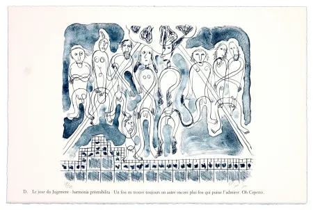 石版画 Nørgaard - D. Le jour du jugement - harmonia prêstrabilita - Un fou en trouve toujours un autre encore plus fouqui puisse l'admirer. Oh Cepetto