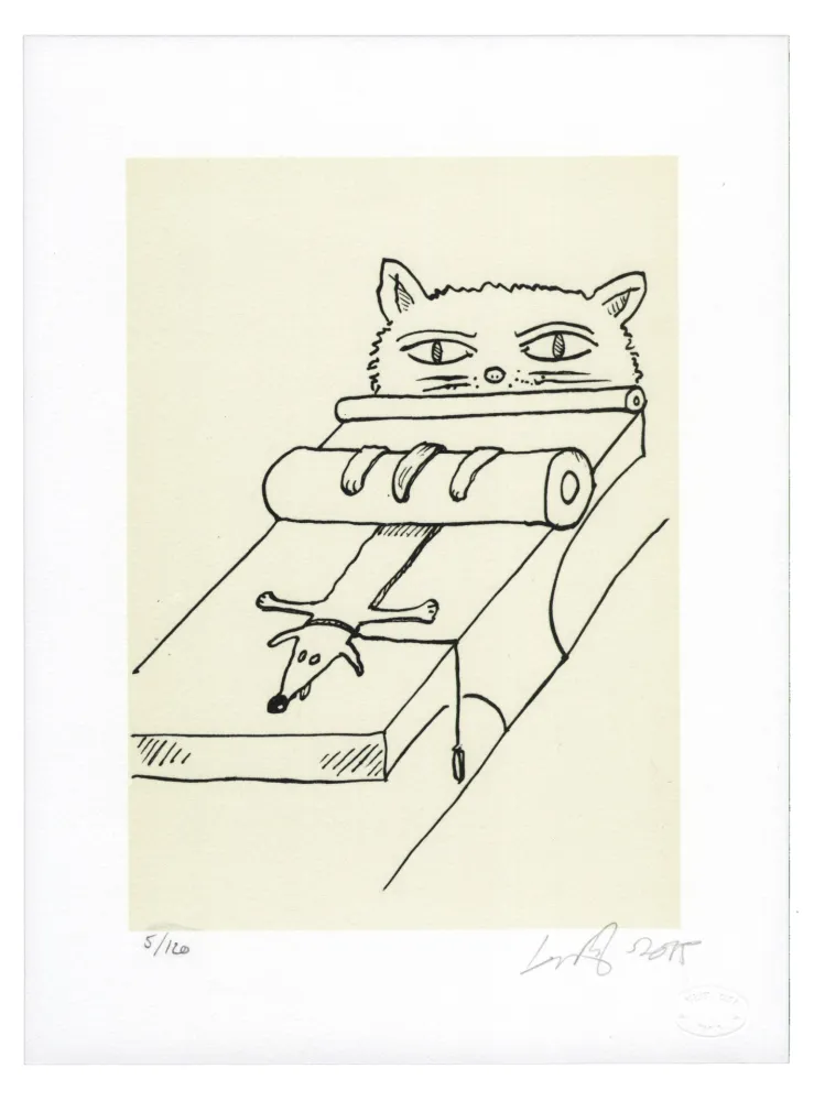 石版画 Nørgard - Chien écrasé