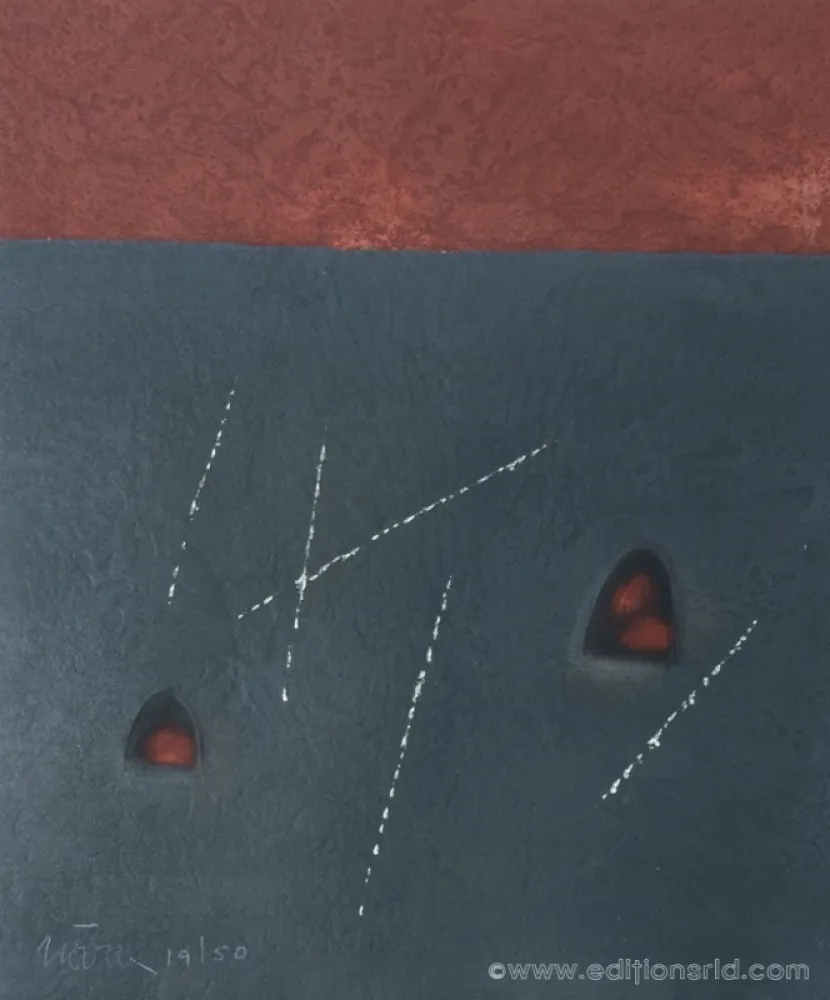 版画 Nóvoa - CARRÉ NOIR & ROUGE 