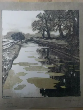 石版画 Oertel - Am Kanal / Kanal in Schleissheim