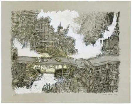 石版画 Oiwa - Waterfall House
