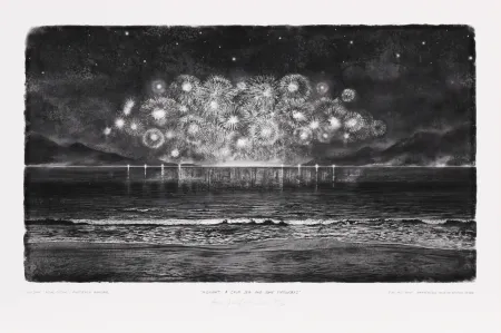 数码版画 Op De Beeck - Midnight, a calm Sea and some Firework