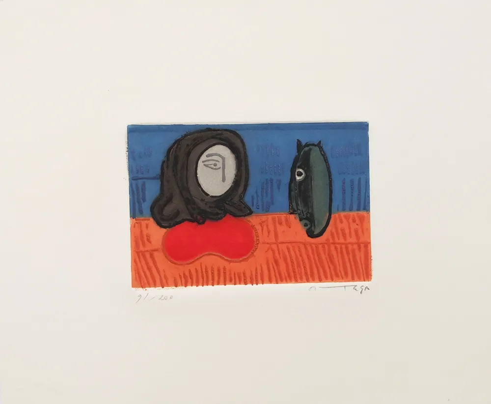 蚀刻版画 Ortega - Figura con cavallo